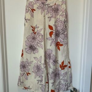 RACHEL Rachel Roy Cream Wide-Leg Pants with Purple Floral & Orange Leaf Accents